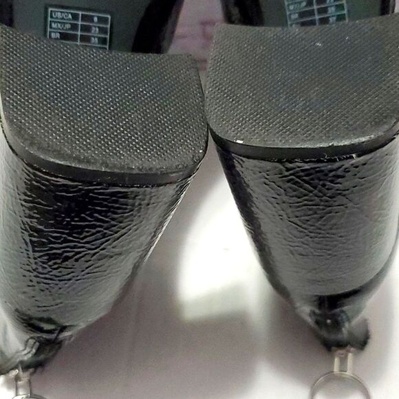 Forever 21 Retro Grunge Goth Black Faux Pebbled Patent Leather Chunky Boots 6 - Picture 10 of 12